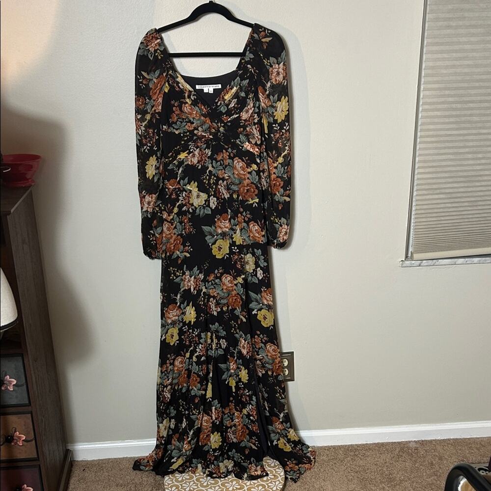 Veronica Beard Avani brown floral silk bias cut maxi dress with slit EUC - Picture 5 of 16